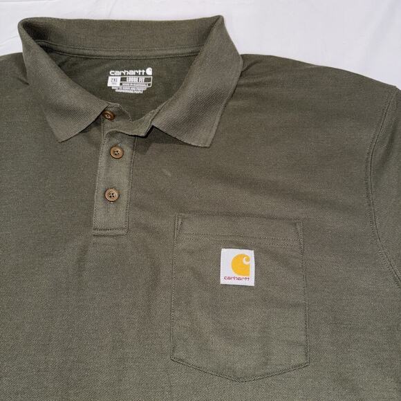 Carhartt Polo Shirt Mens XL Green Loose Fit Pocket Workwear Outdoor Classic - Picture 7 of 9